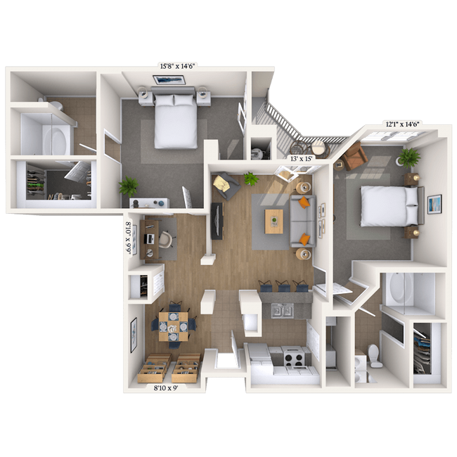 Traditional 2x2 1031-1195 SF 133 floor plan